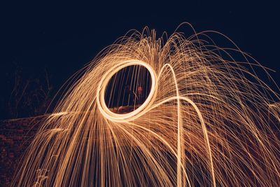 Illuminated wire wool at night