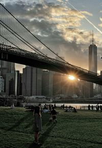 City skyline with river in background