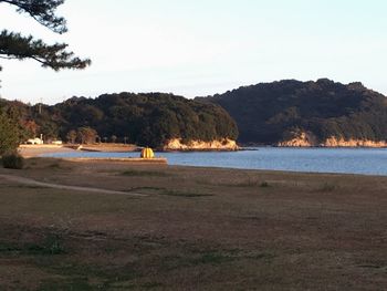 Scenic view of beach against clear sky