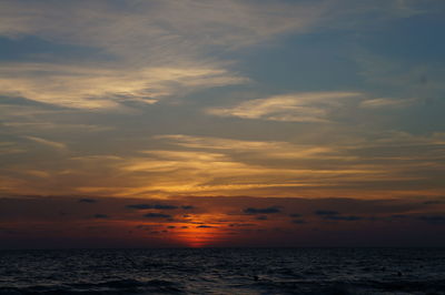 Scenic view of sea against sky at sunset