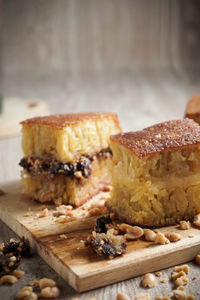Close-up of cake on cutting board