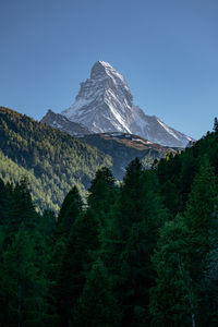 The mighty and beautiful matterhorn peak, the famous and iconic swiss mountain in the alps, zermatt