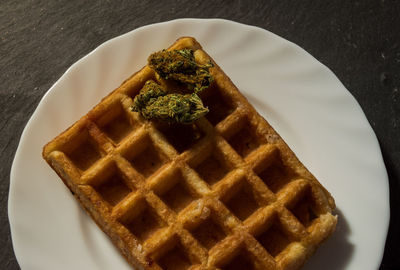 High angle view of dessert in plate on table