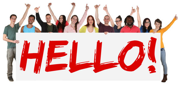 Group of people against white background