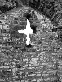 Low angle view of carvings on wall