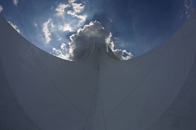 Low angle view of tempodrom against cloudy sky