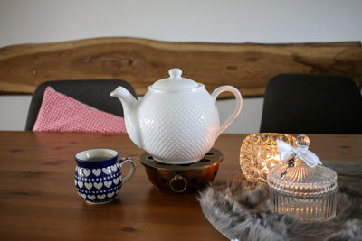 Close-up of tea cup on table