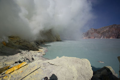 Smoke emitting from volcanic mountain