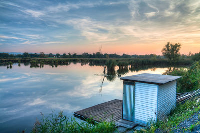 Scenic view of lake against sky during sunset