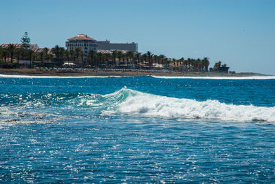 Scenic view of sea against clear sky