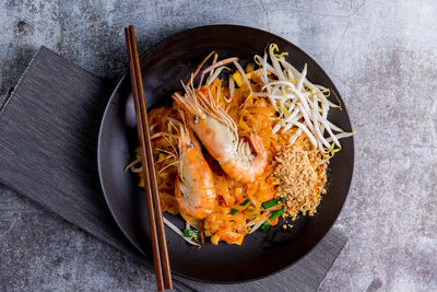 High angle view of food in bowl on table