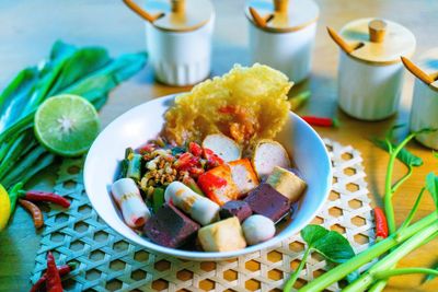 High angle view of food on table