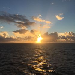 Scenic view of sea against sunset sky