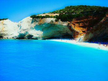 Scenic view of calm sea against clear sky
