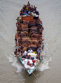 High angle view of boats in sea