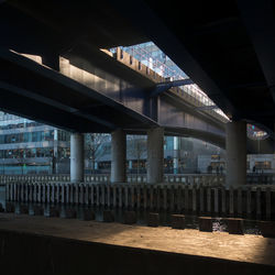 Modern bridge in city at night