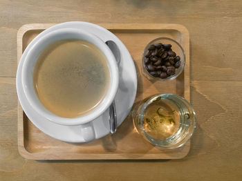 High angle view of drink on table