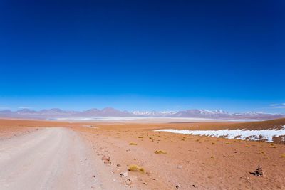 Scenic view of beach against clear blue sky