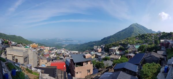 High angle view of townscape against sky