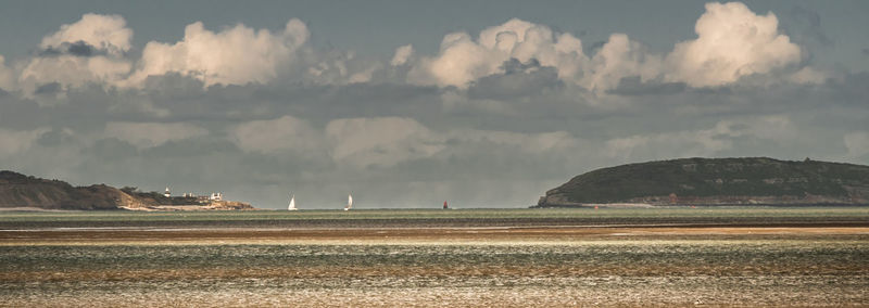 Scenic view of sea against cloudy sky