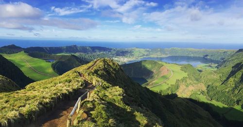Scenic view of mountains at azores archipelago against sky