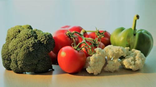 Close-up of fruits and vegetables on table