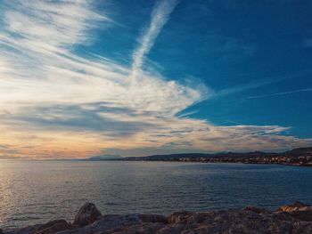 Scenic view of sea against sky during sunset