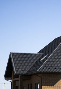 Low angle view of roof of building against clear sky