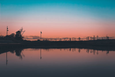 Scenic view of lake against sky during sunset