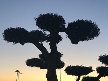 Low angle view of silhouette trees against clear sky