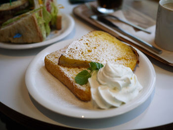 Close-up of breakfast on table