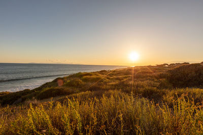 Scenic view of sea against sky during sunset