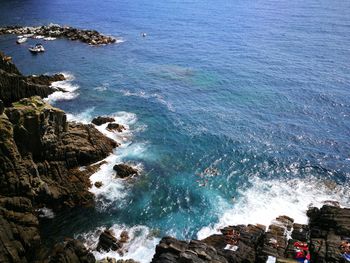 High angle view of sea and rocks