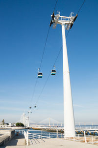 Low angle view of bridge against clear blue sky