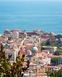 High angle view of buildings in city