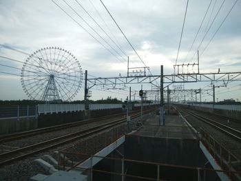 View of railroad tracks against cloudy sky