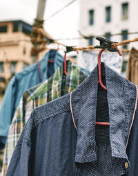 Close-up of clothes drying on clothesline