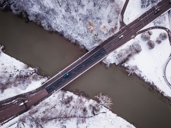 High angle view of frozen trees during winter