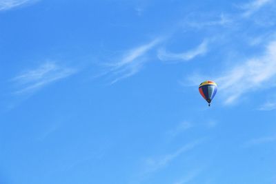 Low angle view of hot air balloon against clear sky