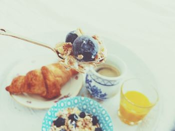 Close-up of breakfast served on table