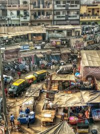 High angle view of buildings in city