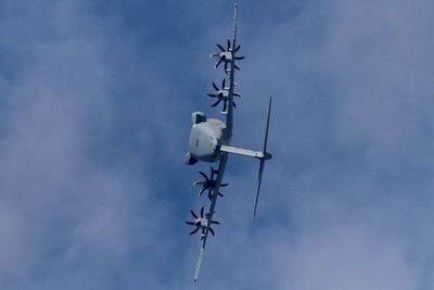 Low angle view of airplane flying in sky