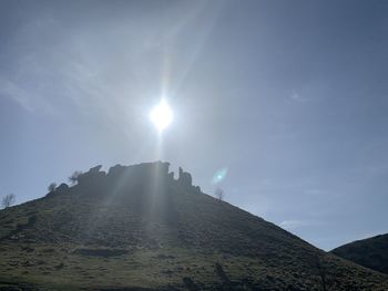 Low angle view of mountain against sky on sunny day