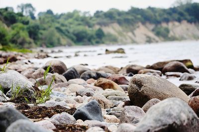 Close-up of stones on beach