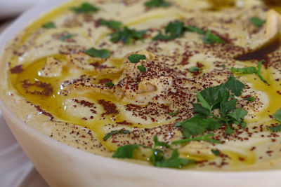 Close-up of hummus in bowl
