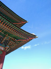 Low angle view of temple against clear blue sky