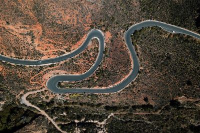 Aerial view of winding road amidst landscape