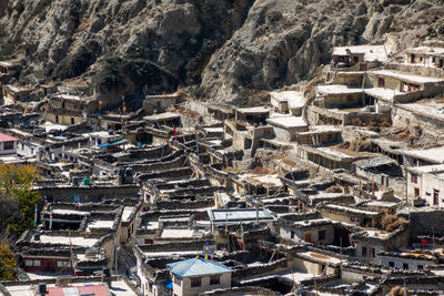 High angle view of buildings in city