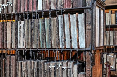 Old books in shelf at library