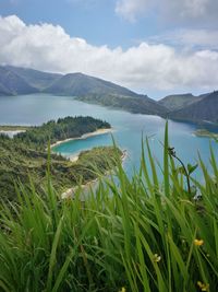 Scenic view of lake against sky